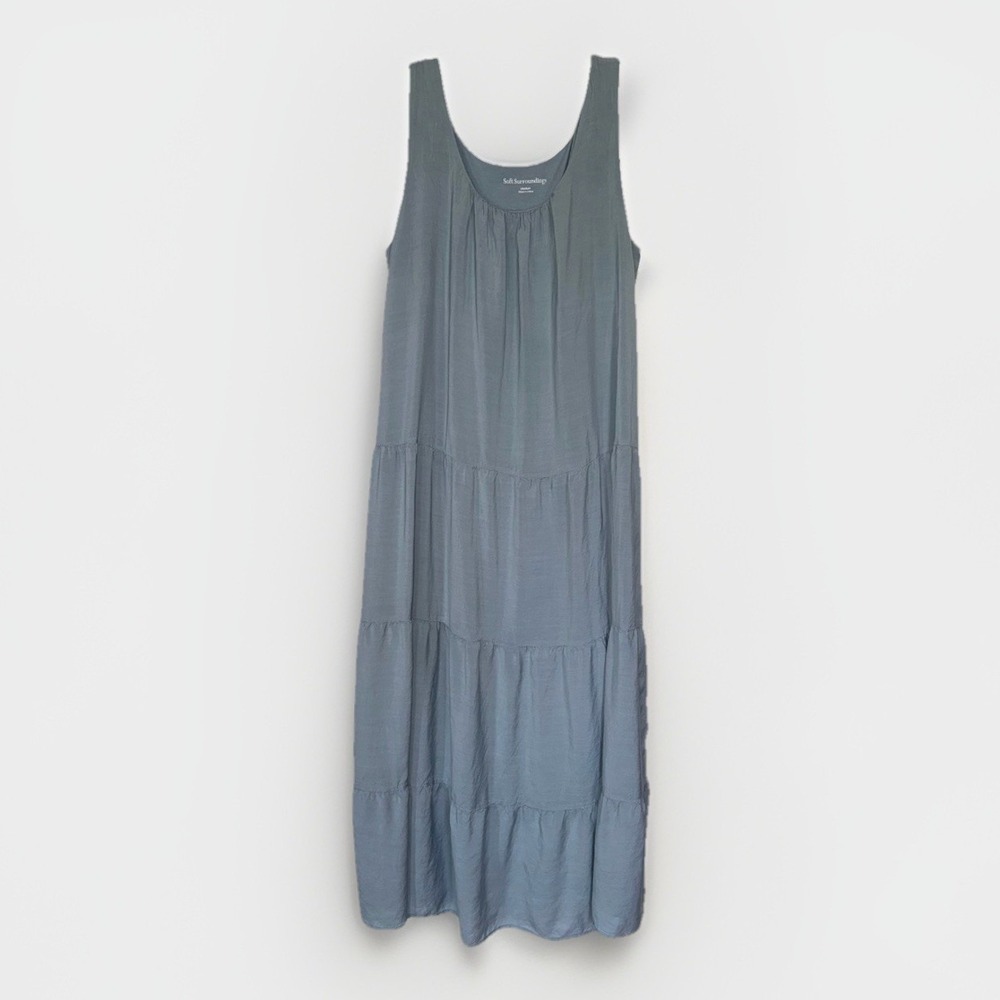 Soft Surroundings Tiered Maxi Dress Blue Sleeveless M Flowy Cottagecore Boho